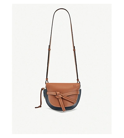 Shop Loewe Gate Small Leather Shoulder Bag In Tan/steel Blue