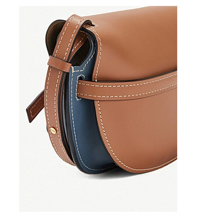 Shop Loewe Gate Small Leather Shoulder Bag In Tan/steel Blue