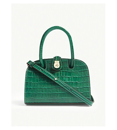 Shop Manu Atelier Micro Ladybird Croc-embossed Leather Cross-body Bag In Monte Green