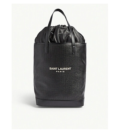Shop Saint Laurent Black Teddy Raffia Tote Bag