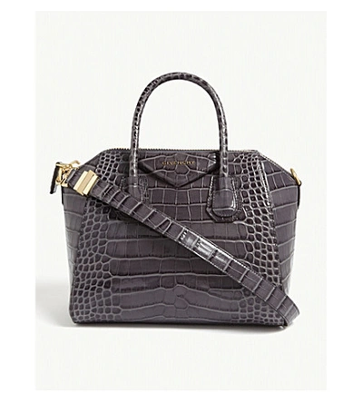 Shop Givenchy Antigona Small Croc-embossed Leather Tote Bag In Storm Grey