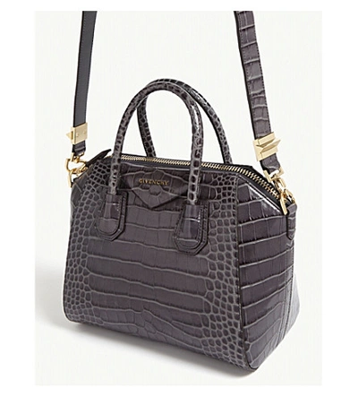 Shop Givenchy Antigona Small Croc-embossed Leather Tote Bag In Storm Grey