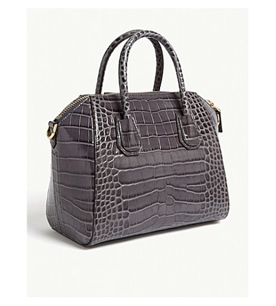 Shop Givenchy Antigona Small Croc-embossed Leather Tote Bag In Storm Grey