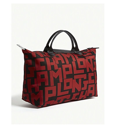 Shop Longchamp Le Pliage Canvas Shoulder Bag In Black/brick