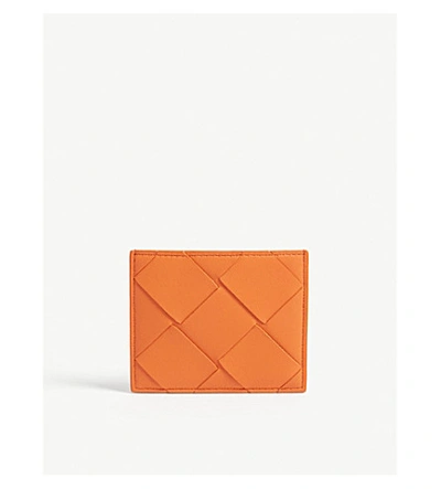Shop Bottega Veneta Woven Card Holder In Burnt Orange