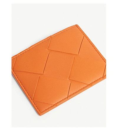 Shop Bottega Veneta Woven Card Holder In Burnt Orange