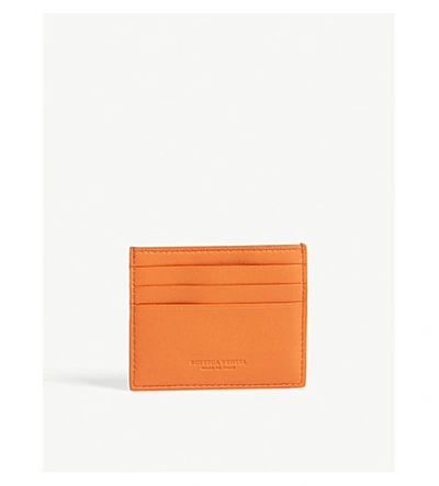 Shop Bottega Veneta Woven Card Holder In Burnt Orange