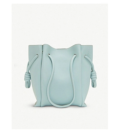 Shop Loewe Flamenco Knot Small Leather And Suede Tote Bag In Aqua