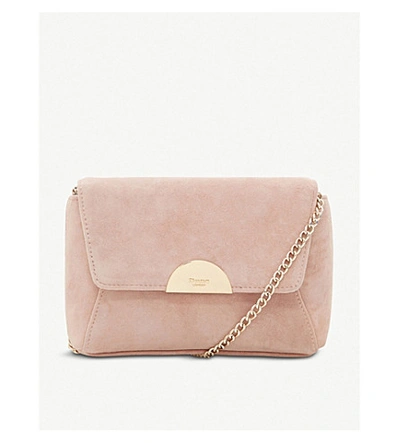 Shop Dune Billiee Suede Metal-trim Clutch Bag In Cappuccino-suede