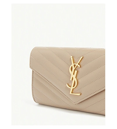 Shop Saint Laurent Monogram Quilted Leather Wallet In Dusty Grey Taupe Gold
