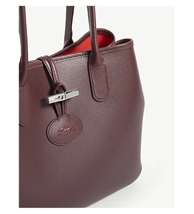 Shop Longchamp Roseau Medium Leather Tote In Brandy