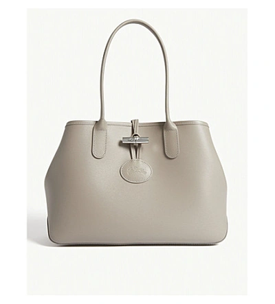 Shop Longchamp Roseau Small Leather Tote In Clay