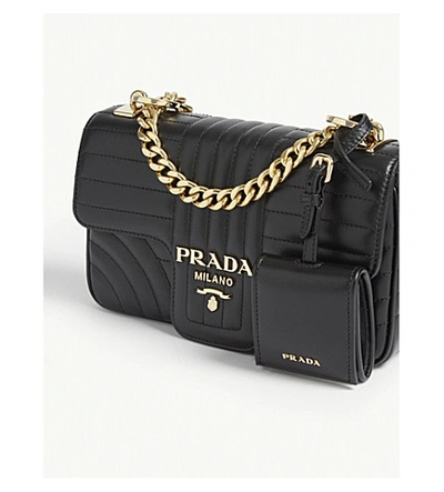 Shop Prada Diagramme Leather Shoulder Bag In Black Gold