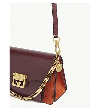 Shop Givenchy Gv3 Small Leather Shoulder Bag In Burgundy/red