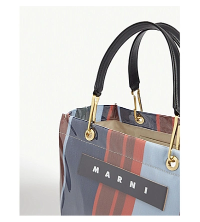 Shop Marni Glossy Striped Medium Top-handle Tote Bag In Lacquer