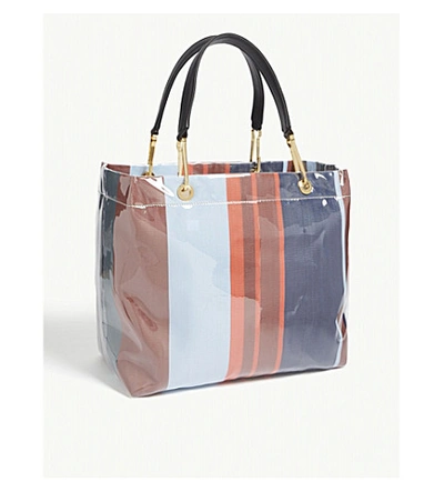 Shop Marni Glossy Striped Medium Top-handle Tote Bag In Lacquer