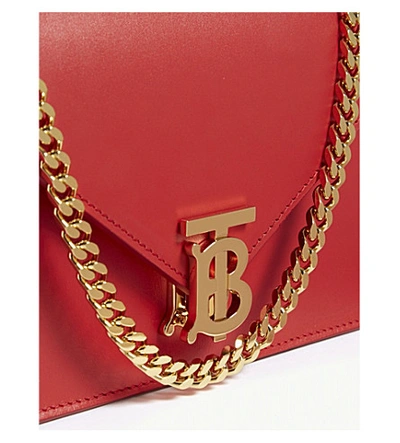 Shop Burberry Tb-logo Leather Envelope Clutch In Red / Gold