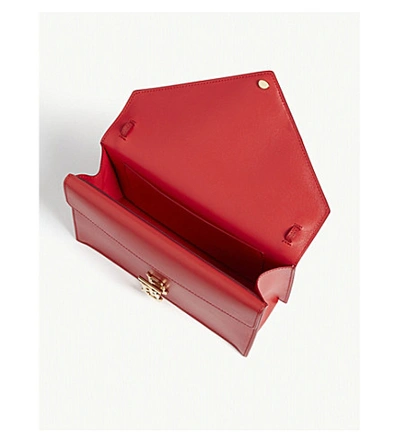 Shop Burberry Tb-logo Leather Envelope Clutch In Red / Gold