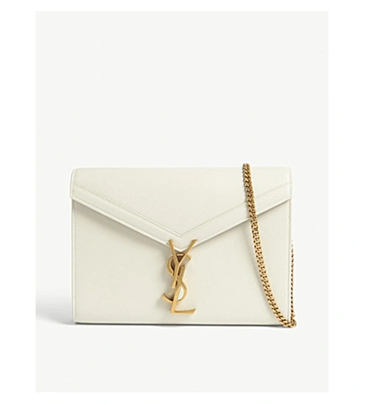 Shop Saint Laurent Cassandra Grained Leather Wallet-on-chain In Antique White Gold