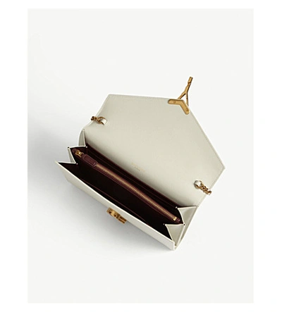 Shop Saint Laurent Cassandra Grained Leather Wallet-on-chain In Antique White Gold