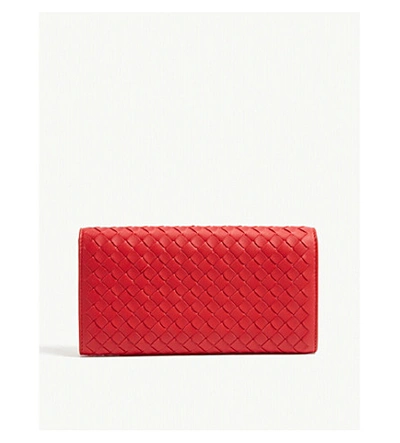 Shop Bottega Veneta Intrecciato Woven Leather Purse In Bright Red