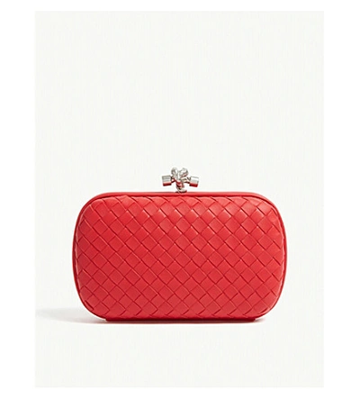 Shop Bottega Veneta Woven Leather Clutch Bag In Bright Red/silver