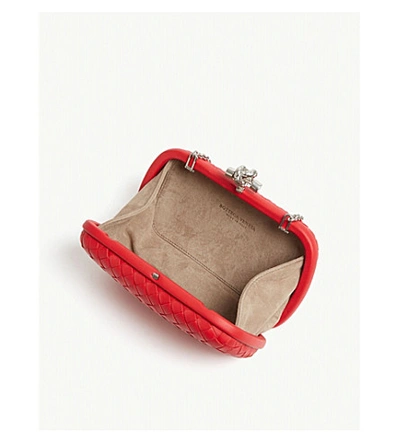 Shop Bottega Veneta Woven Leather Clutch Bag In Bright Red/silver