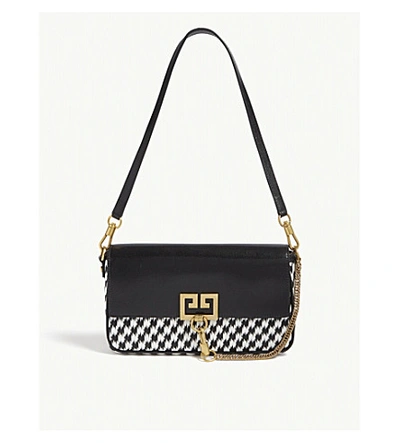 Shop Givenchy Gv3 Houndstooth And Leather Shoulder Bag In Black/white