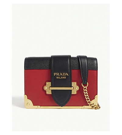 Shop Prada Cahier Small Leather Shoulder Bag In Red/black