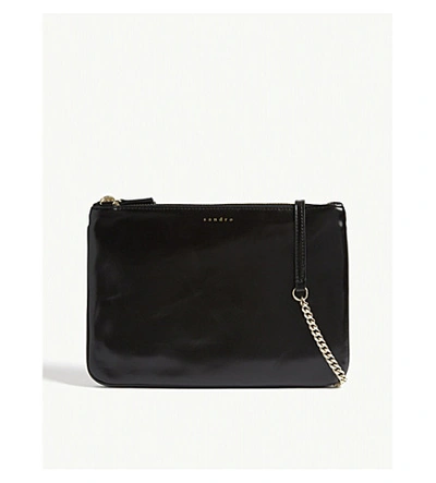 Shop Sandro Addict Leather Shoulder Bag In Black