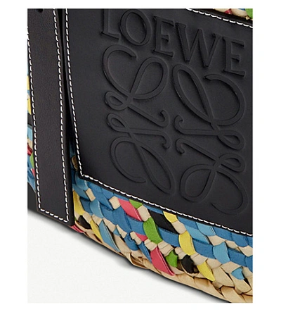 Shop Loewe Raffia And Leather Basket Bag In Blue Multitone/black