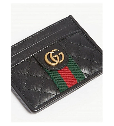 Shop Gucci Logo Quilted Leather Card Holder In Black