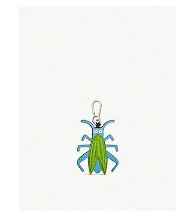 Shop Loewe Grasshopper Leather Charm In Light Blue/green
