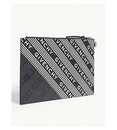 Shop Givenchy Striped Logo Crackled Leather Pouch In Black Multi