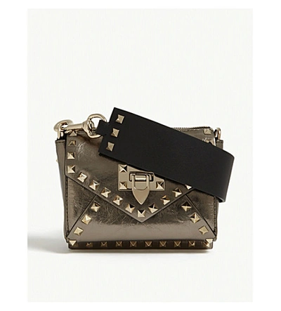 Shop Valentino Hype Rockstud Shoulder Bag In Metallic Stone