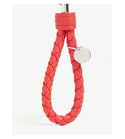 Shop Bottega Veneta Intrecciato Woven Leather Keyring In Bright Red