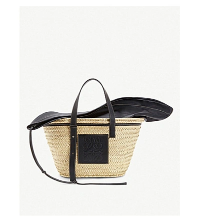 Loewe Hand-woven Raffia And Leather Basket Bag In Natural/black | ModeSens