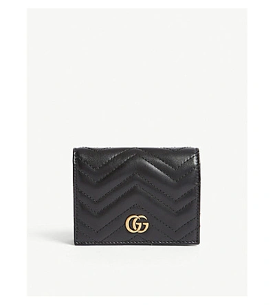 Shop Gucci Gg Marmont Leather Card Case In Black