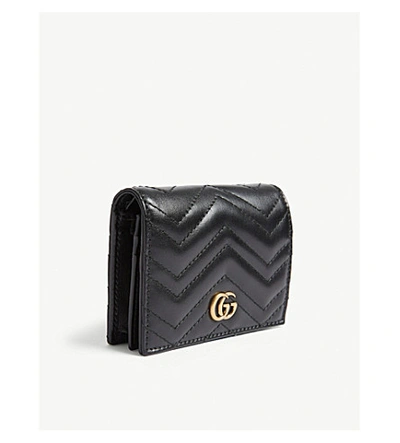 Shop Gucci Gg Marmont Leather Card Case In Black