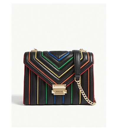 Michael Michael Kors Whitney Rainbow Trim Large Leather Shoulder Bag In  Black | ModeSens