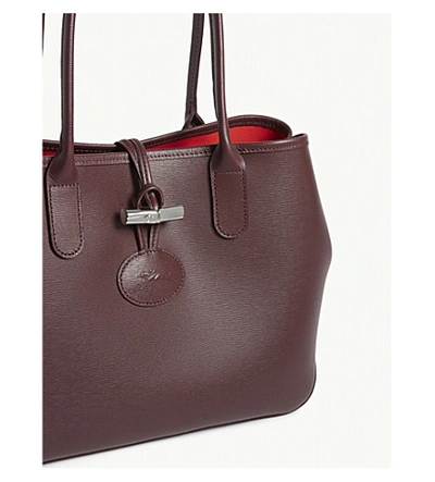 Shop Longchamp Roseau Small Leather Tote In Brandy
