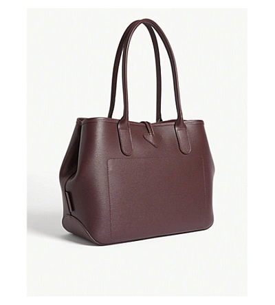 Shop Longchamp Roseau Small Leather Tote In Brandy