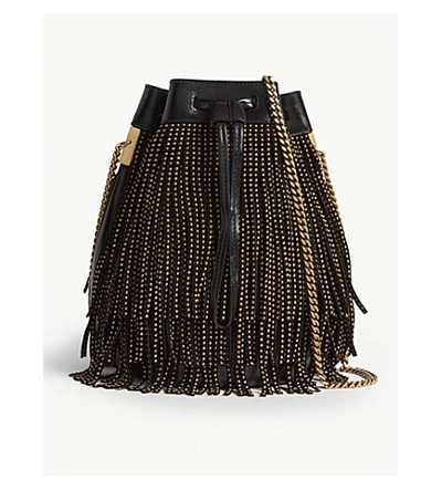 Shop Saint Laurent Talitha Tasselled Leather Bucket Bag In Black Gold