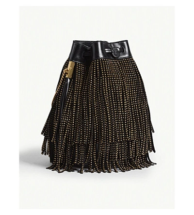 Shop Saint Laurent Talitha Tasselled Leather Bucket Bag In Black Gold