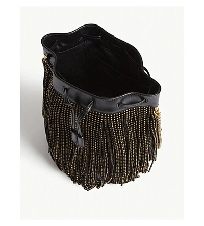 Shop Saint Laurent Talitha Tasselled Leather Bucket Bag In Black Gold