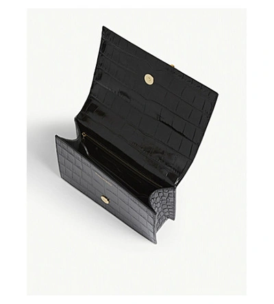 Shop Alexander Mcqueen Jewelled Croc-embossed Leather Shoulder Bag In Black/gold