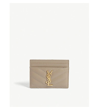 Shop Saint Laurent Monogram Quilted Card Holder In Dusty Grey Taupe Gold