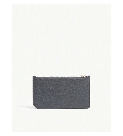 Shop Saint Laurent Pebbled Leather Zipped Card Holder In Dark Smog