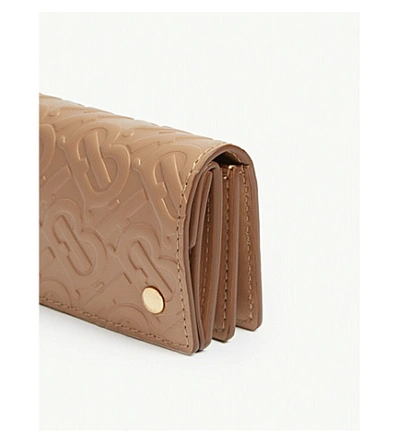 Shop Burberry Monogram Leather Card Holder In Camel