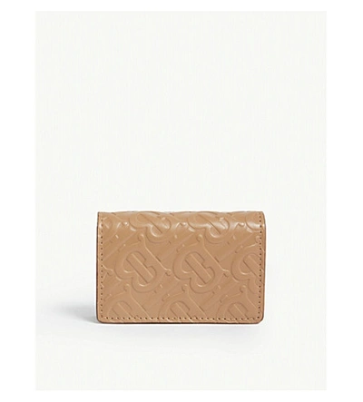 Shop Burberry Monogram Leather Card Holder In Camel